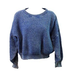 Vtg Calvin Klein Sport Womens Sweater Blue Cotton Distressed Boxy Boho Sz S